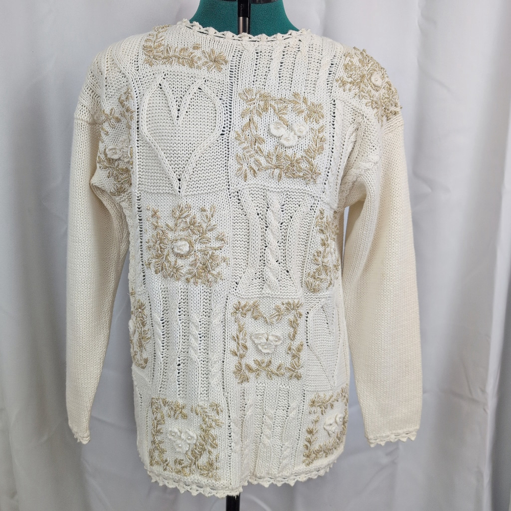 Vintage Deadstock Embellished Knit Loose Fit Sweater Small